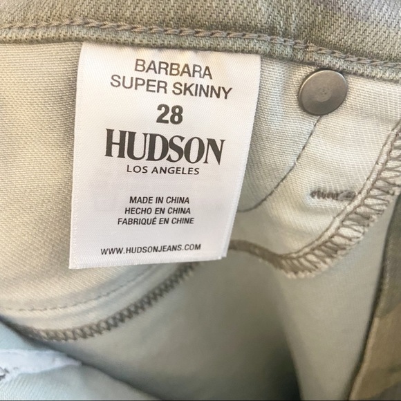 Sold Hudson Green Camo Print Barbara High Waist Skinny Ankle Crop Jeans Raw Hem - Picture 8 of 9